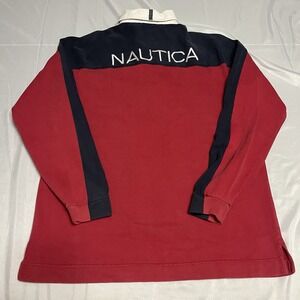 Nautica Rugby Shirt Mens Large Long Sleeve Preppy Y2K Embroidered Spell Out